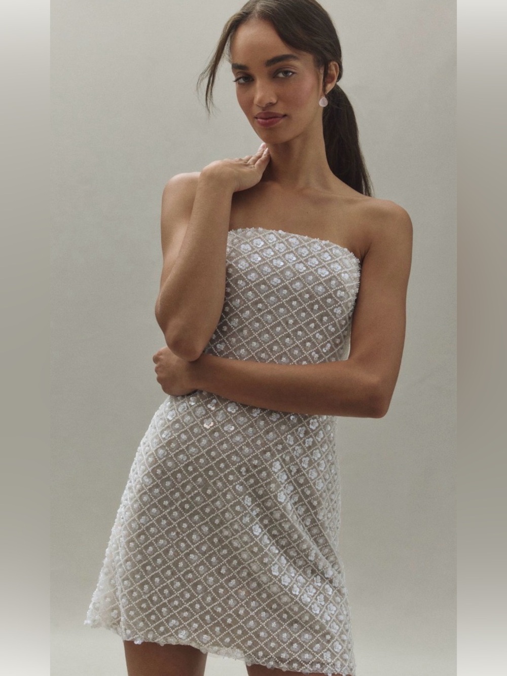 Watters Crescendo Strapless Bow Mini Dress